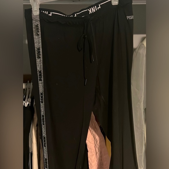 Pink athletic pants/ leggings. Black with grey stripes. Very comfy. - Picture 2 of 2
